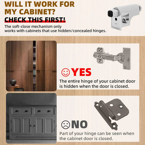 Installation guide for 10 Piece Soft Close Cabinet Door Dampers Universal For Cabinets Wardrobes Kitchens with hidden hinges.