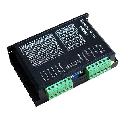 CNC Digital Stepper Driver DM556 Stepper Motor Controller with green terminal blocks for Nema motors, angled top view