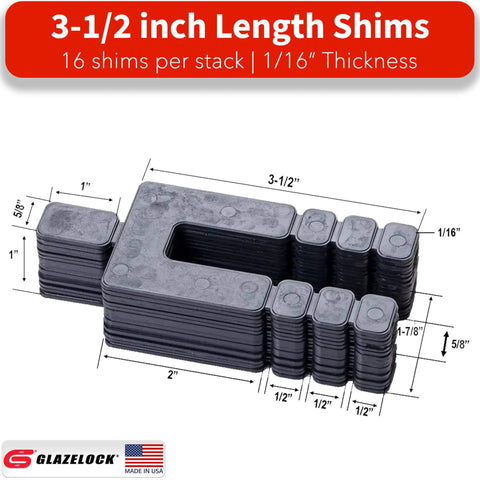 Plastic Peel Away Stackable Shims For Leveling 32 Piece Set, 3 1/2 Inch Length, 1/16 Inch Thickness, U Shape Bolt Hole 5/8 Inch