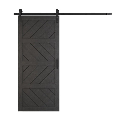 Sliding Barn Door 30x84 Inches Black With Modern Paneled Wave Design, Complete Barn Door Set, Waterproof PVC Surface, Easy Assembly