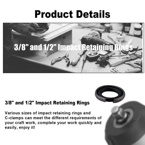 Impact Wrench Retaining Ring Clips With O Ring For Three Eighths And One Half Inch Sockets, Includes Six Sets Each