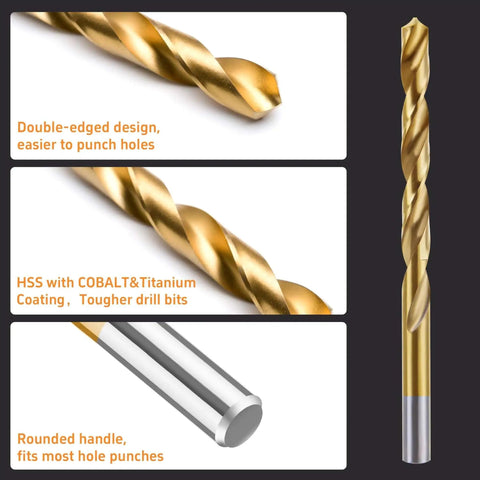 Cobalt Left Hand Drill Bit Set 13Pcs High Speed Steel Titanium Nitride Coated for Hardened Metals and Stainless Steel, close-up