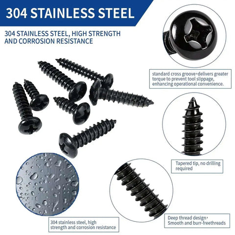 600 Piece Stainless Steel Wood And Sheet Metal Screws Set With 18 Sizes Self Tapping Phillips Pan Head Coarse Thread For Wood And Metal Projects From Three Eighths Inch To One And One Half Inch Rust Resistant with corrosion resistance diagram