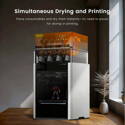 Filament Dryer Attachment For Bambu Lab Gen 1 with 70C fast heating on 3D printer, showing simultaneous drying and printing.