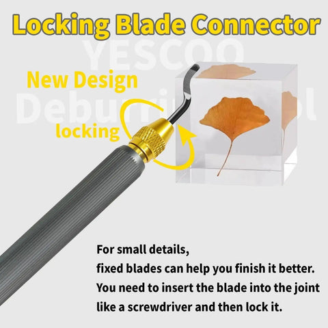 Dual Head Deburring Tool with visible locking blade mechanism and anti-skid grip, designed for 3D printing and metal work.