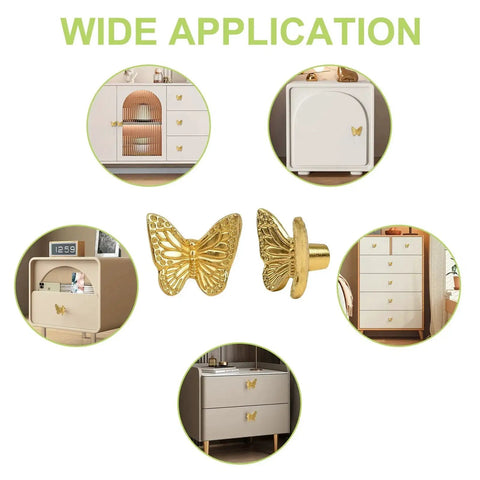 Wide application of Six Piece Zinc Alloy Drawer Knobs Antique Butterfly Pull Handles With Screws For Drawers And Cupboards Gold Finish