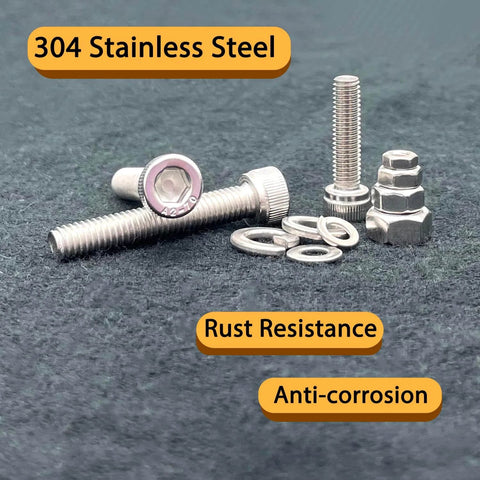 304 Stainless Steel Hex Socket Cap Bolts And Nuts Set, 1160 Piece M3 To M6 Metric Hardware With Flat And Lock Washers shown