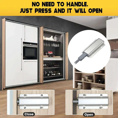 Heavy Duty Pocket Door Hardware Kit With DIY Friendly Hidden Sliding System shown installed on kitchen cabinetry
