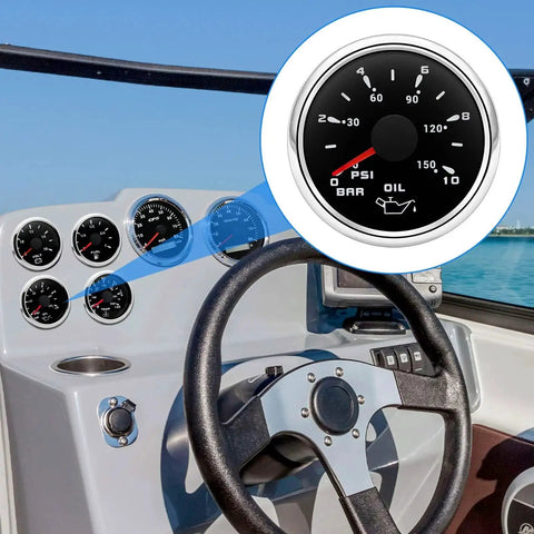 Oil Pressure Gauge 52mm 2-1/16 Inch Electric Dial For Auto Cars Trucks Marine Boats 0-150 PSI 0-10 Bar With 7 Color LED Backlight