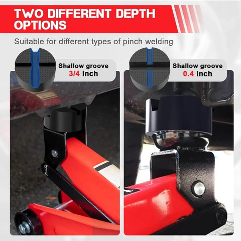 Durable Rubber Floor Jack Pad with Universal Fit installed on trolley, showing anti slip cross grooved design for cars.