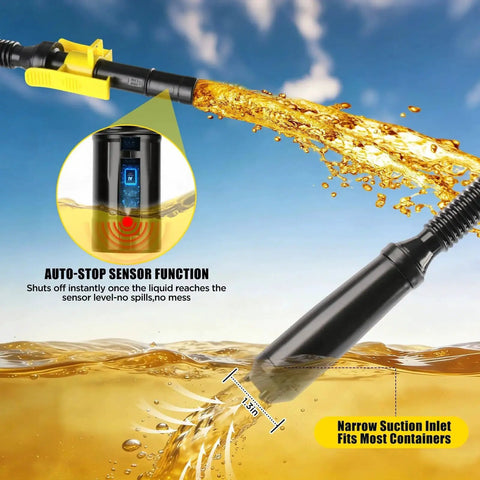 Cordless Fuel Transfer Pump With Flexible Hose, Battery Powered For DeWalt 20V And Milwaukee 18V Tools, Auto Stop functionality