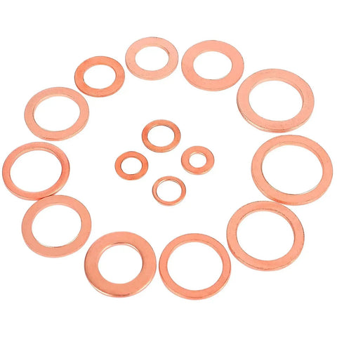 Copper Washer Set With 150 Pieces In 15 Sizes M5 To M17.5, Solid Sump Plug Crush Washers For Oil Drain, Water And Fuel Fittings
