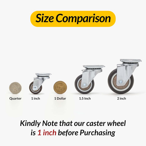 1" Small Caster Wheels for Furniture - Low Profile Casters Set of 4, Total Capacity 90 lbs, Perfect for Nightstand, Side Table, and Small Projects (No Brake)