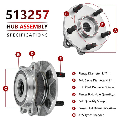 Diagram showing specifications of Pair Front Wheel Bearing And Hub Assembly Fits 2017 2018 Toyota Corolla iM, 2006 2012 RAV4.