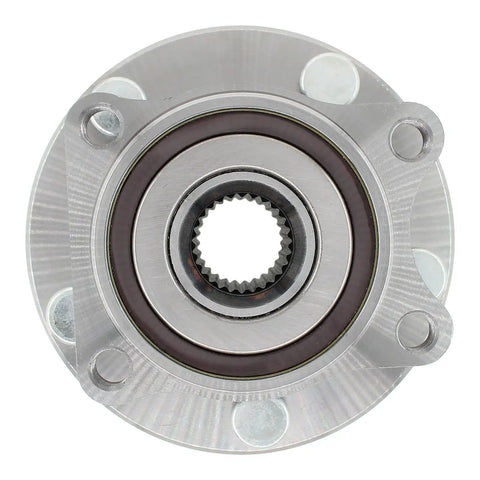 Pair Front Left And Right Wheel Bearing And Hub Assemblies For Subaru Ascent Forester Impreza Legacy Outback Tribeca Crosstrek WRX And WRX STI With Durable Steel Construction And Precise Machining For Easy Fit And Long Lasting Rock Solid Performance, viewed from above showcasing circular structure.