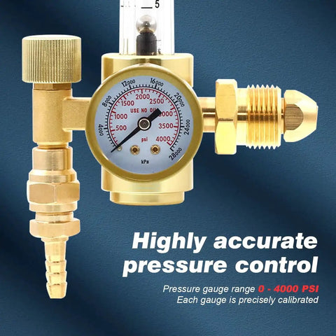 MIG TIG Gas Flow Meter Regulator CGA580 0-60 CFH Square Flow Gauge for Argon and CO2 Welding showing pressure gauge and connectors