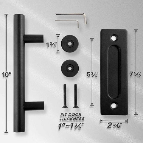 2 Pack 10 Inch Sliding Barn Door Handles And Pulls, Rustic Double Sided Hardware Set, matte black finish, parts displayed