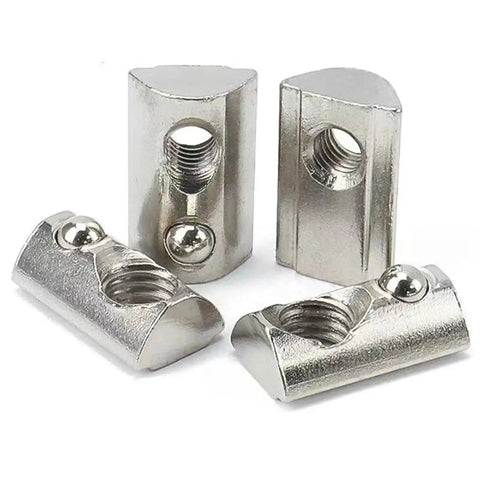 M6 T Slot Nuts For 3030 Aluminum Extrusion 8mm Slot Roll In Spring Ball Loaded Elastic Nuts Carbon Steel Nickel Plated 3D Printer