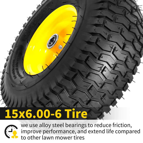 15x6.00-6nhs Beefed Up Lawn Mower Tires and Wheels Set Front Pneumatic Replacement for Riding Mowers and Tractors