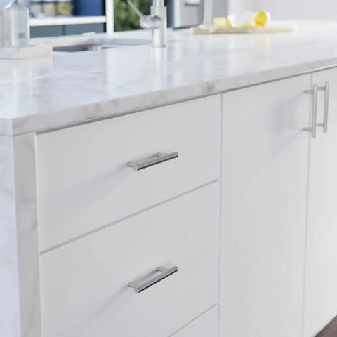Stainless Steel Cabinet Pulls Set of 10 With 3.75 Inch Center to Center Mounting on modern kitchen drawers and cabinets