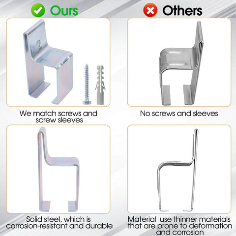 Comparison of galvanized steel and standard barn door hanger brackets, highlighting screws and material differences