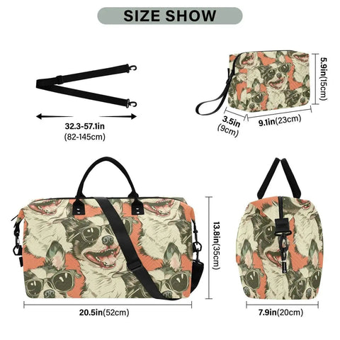 Dope Cool Dog Wear Sunglasses Travel Duffel Bag Gym Bag Sports Tote Weekender Overnight Bag For Women And Men Durable Polyester Carryall Size Diagram