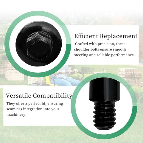 Close-up of black 2 Pack Beefy Shoulder Bolts 614650 For Toro Lawn Mowers And Snow Sweepers Replacement Hardware, text overlay