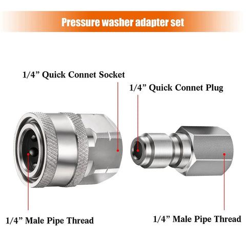 2 Pack NPT One Quarter Inch Pressure Washer Quick Connect Fittings Set With Male And Female Couplers Internal Thread Adapters