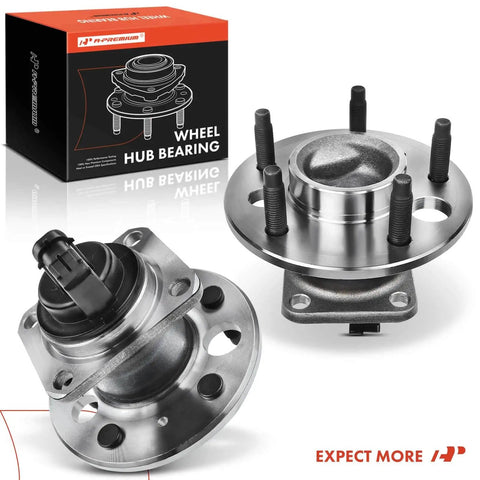 2-Pack Rear Wheel Bearing and Hub Assembly with ABS & 5-Lug, Sealed Ball Bearing Rear Hub Replacement for Buick Cadillac Chevrolet Pontiac 1991-2011