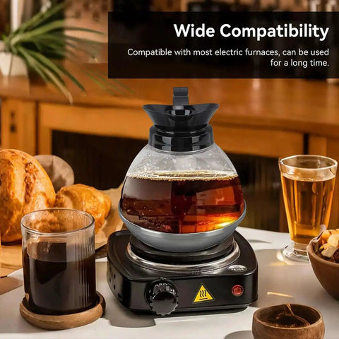 Universal Coffee Pot Replacement Carafe With Tight Fit Spout And Black Grip For Commercial And Home Use on stove