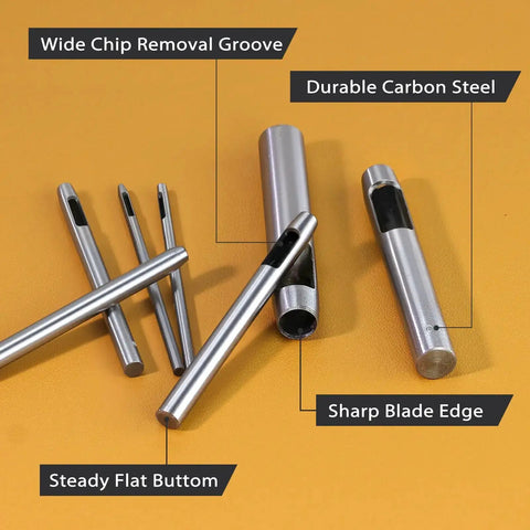 Leather Hole Punch Tool 1mm Round Hollow Punch For Leather Craft Belt Holes, Carbon Steel Pro Grade Puncher, displayed on surface