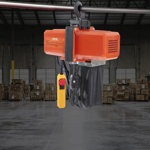 Electric Chain Hoist 1100 Lb Capacity 15 Ft Lift 120V Phase G100 Overhead in warehouse setting
