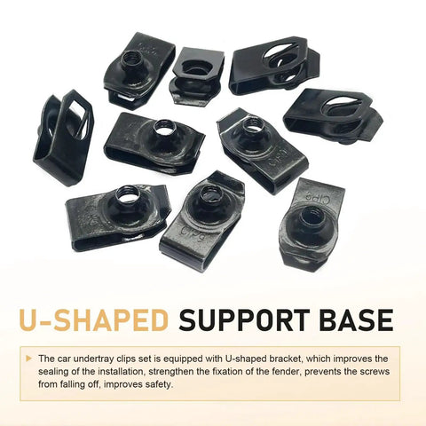 U-shaped support base clips from All In One Car Fastener Kit 100 Pcs Grab And Go With Body Bolts Nuts U Clips Self Tapping Screws Snap Nuts