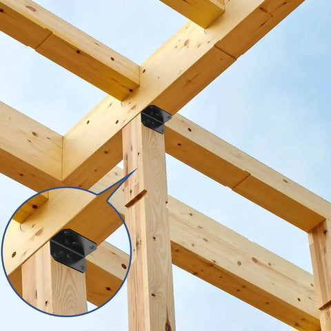 4 Pack L Brackets Corner Braces 4 X 2 X 2 Inch Galvanized Steel Heavy Duty Angle Braces installed on wooden frame