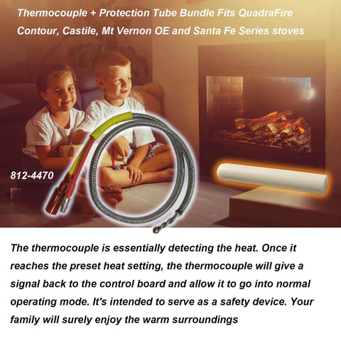Amazon replacement thermocouple + protection tube bundle kit for QuadraFire stoves (812-4470), braided metal cable with red terminals