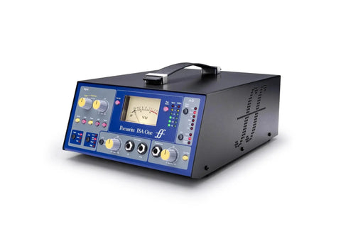 Front angle view of Heritage Microphone Preamplifier with Independent DI Variable Impedance Selector and Headphone Amp for studio use.