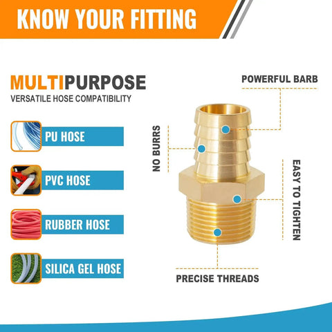 3/8 NPT Brass Hose Barb Fittings 3/8 Inch Barbed Air Line Connectors 2 Pack for versatile hose compatibility