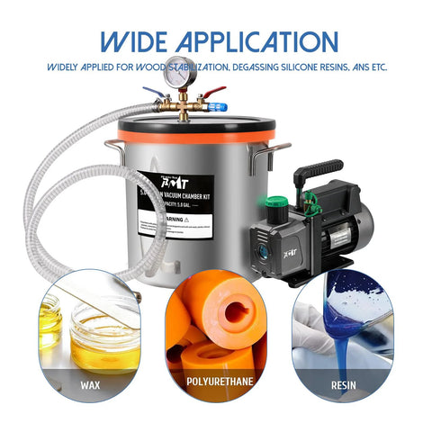 PB Motor Tech 5-Gallon vacuum chamber kit with 4.5 CFM pump, tempered glass lid, 38 micron chamber set, no oil included