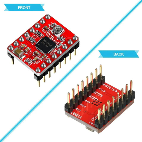 Front and back view of Dope 10 Pack Stepper Motor Driver Modules With Heat Sinks For A4988 Stepstick Controllers Micro Step Ready