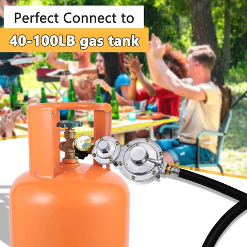 Two Stage Propane Regulator With Five Foot Hose And Gauge POL Tank Connection for Grill Heaters Fire Pit Gas Generator