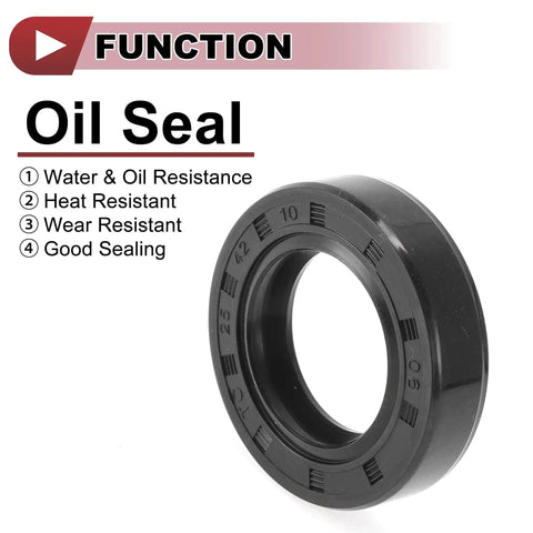 Five Pack Rotary Shaft Oil Seals High Pressure 25x42x10mm Black Nitrile Rubber 70 Durometer highlighting water and oil resistance.