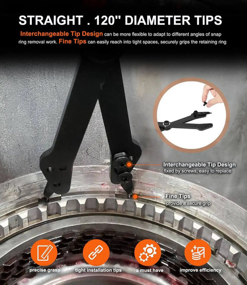 26 Inch Internal Retaining Ring Pliers Beefed Up Heavy Duty Transmission Snap Ring Tool For GM 6L80 6L90 5L40 5L50 6L50 With Extra Long Handles High Leverage Precise Jaw Fit Perfect For Tough Internal Rings in use with interchangeable tips