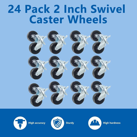 24 Pack 2 Inch Swivel Caster Wheels With Top Plate And Double Bearing Heavy Duty Steel And Polyurethane 25kg Per Wheel