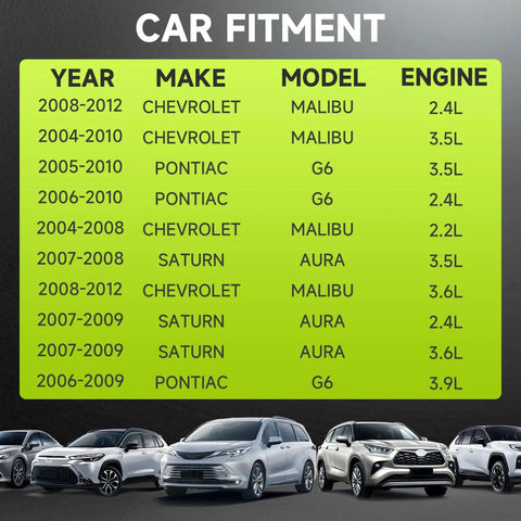 Car fitment chart for Rear Wheel Bearing Hub Assembly 5 Lug With ABS Direct Fit Replacement For Chevrolet Malibu G6 Cobalt HHR And More