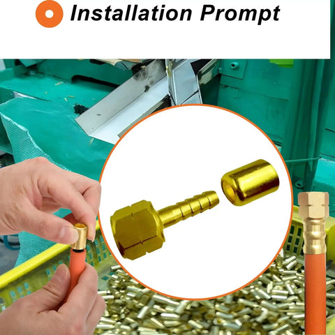 Quarter Inch Torch Hose Repair Kit For Oxygen And Acetylene With Brass Fittings shown during installation
