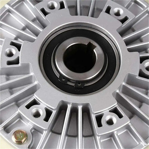 Close-up of Magnetic Powder Brake With Hollow Shaft For Unwind And Tension Control In Industrial Machines, 12Nm Braking Torque.
