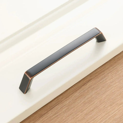 10 Pack 5 Inch Oil Rubbed Bronze Cabinet Pulls Set For Kitchen Cabinets Drawers Dresser Vanity Cupboard installed on white cabinet