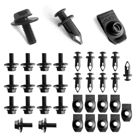 35Pcs Engine Under Cover Splash Shield Bolts Screws And Bumper Clips Kit With Extruded U Nuts For Nissan 350Z 370Z Infiniti G35 G37 EX35 FX35 FX45 Replacement Includes 15 Bolts 10 U Nuts And 10 Clips