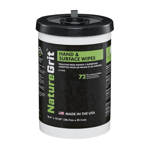 Mechanic Hand And Surface Wipes With Degreaser For Grime Removal Six Canisters featuring Nature Grit label and container size details.
