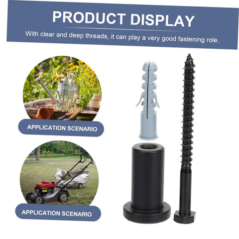 Product display of fastening tools with clear threads, including a gray anchor and a black screw, for secure installation in various settings.